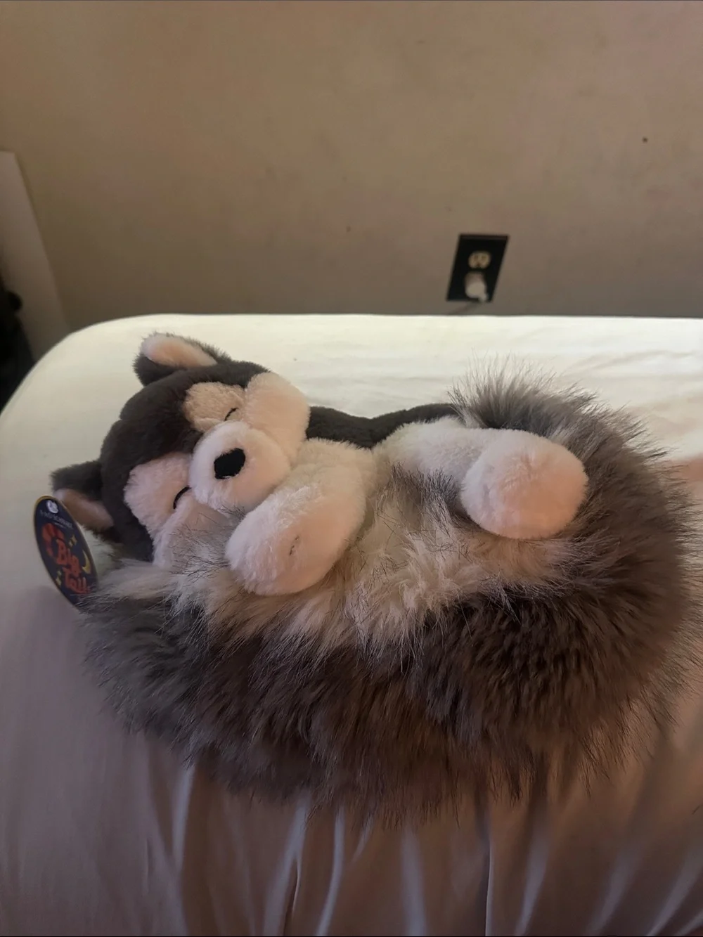 FAO Schwarz Gray and White Plush Husky Dog Pillow